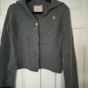 Gray Wool Cardigan with Heart Detail